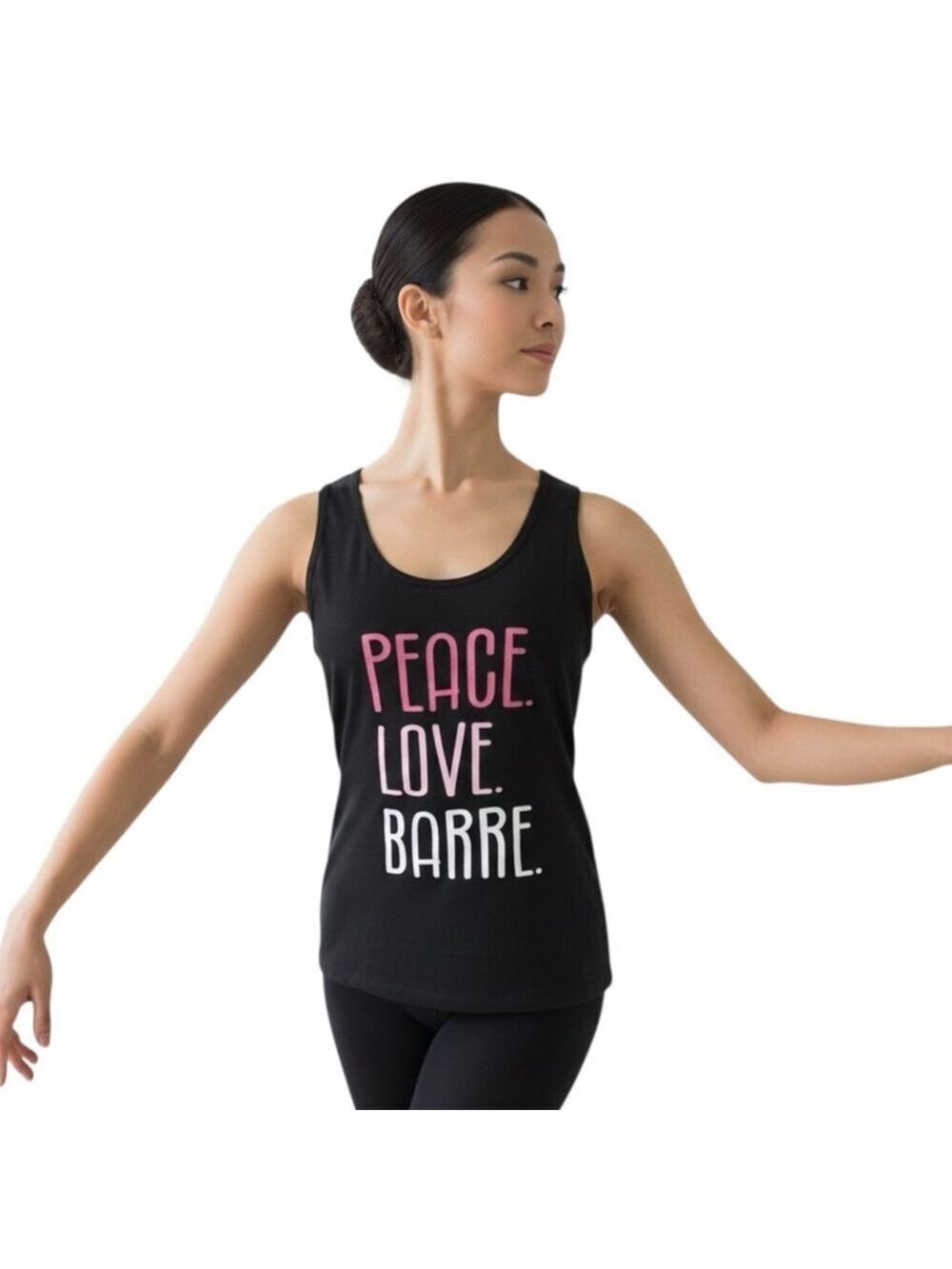 Port & Company Black Pink Graphic Peace Love Barre Tank Top XL
